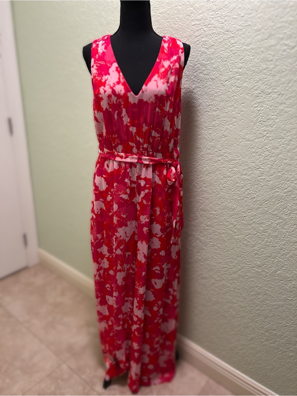 Calvin Klein Red and Pink Floral Maxi Dress
